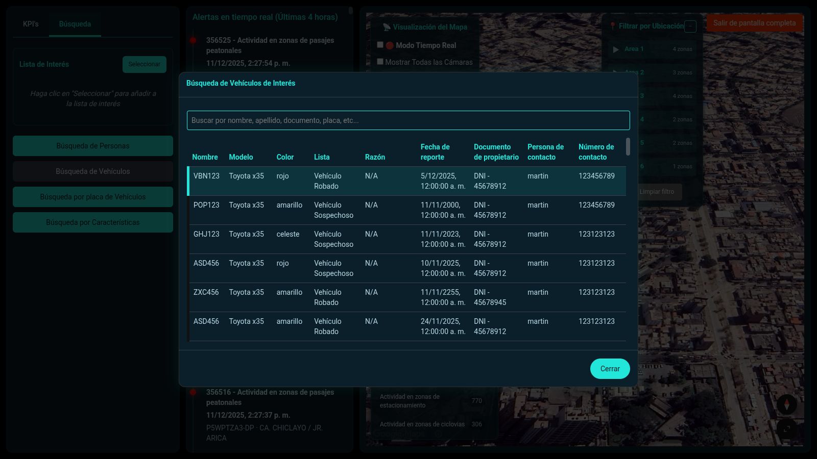 Búsqueda de vehículos con rutas
