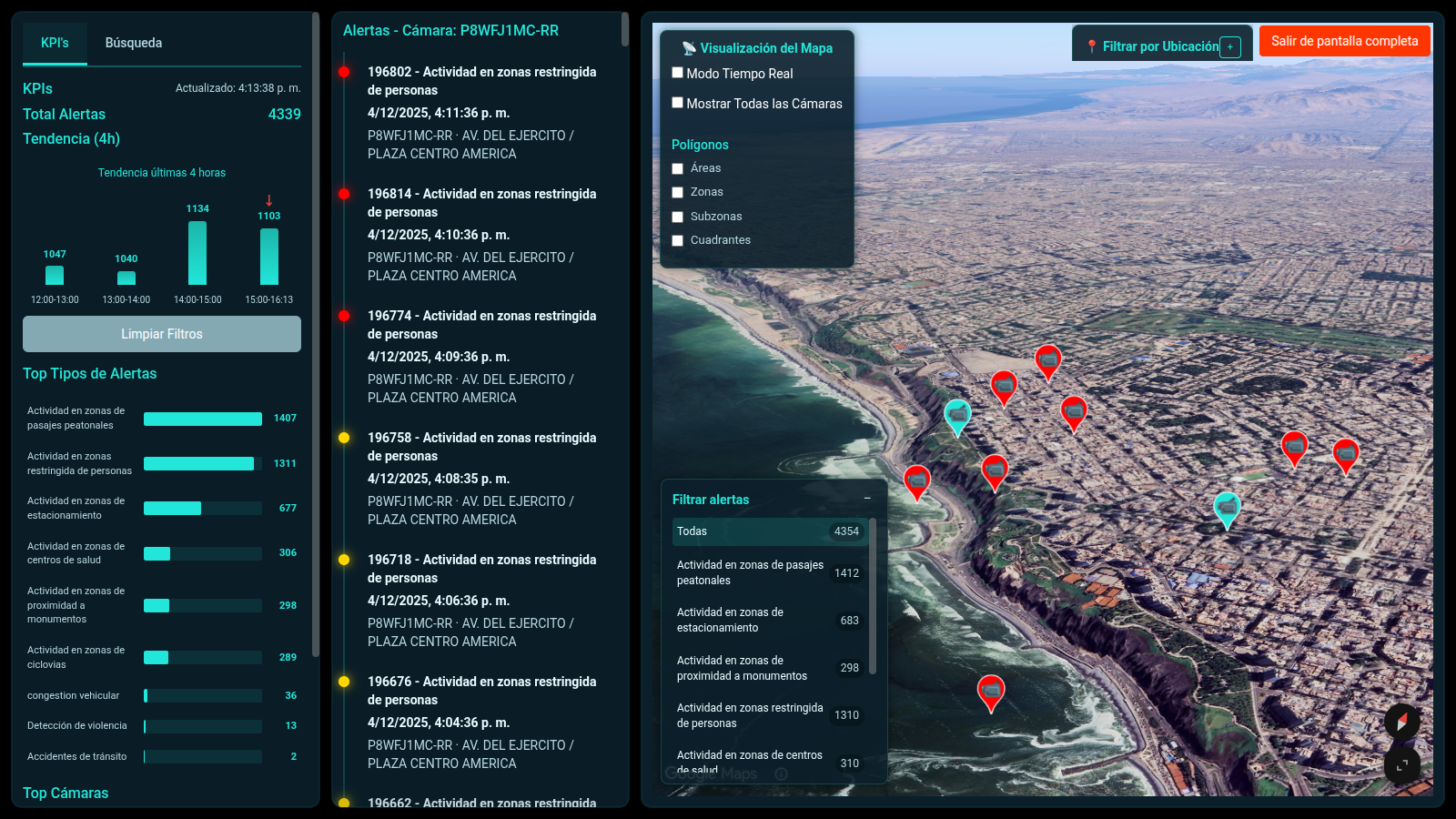 Mapa 3D con alertas georreferenciadas